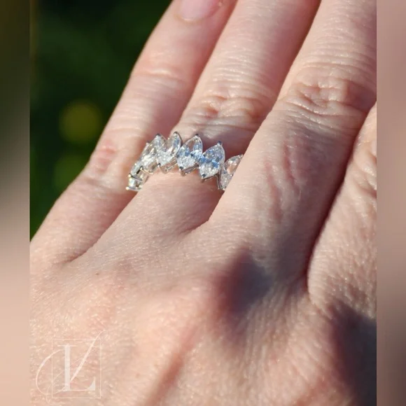 2.57 ctw Lab Grown Marquise Diamond Band in 14K White Gold with Appraisal Report - Picture 3 of 8